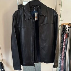 Cole Haan Black Leather Lambskin Sander Bomber Jacket Small New w Tags